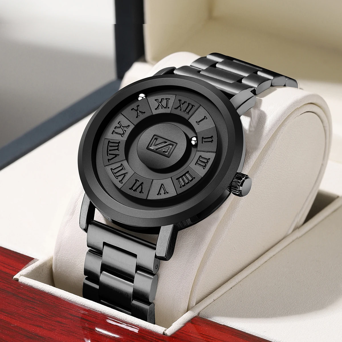 

VA VA VOOM Мужские часы Бренд Креативный ремешок из нержавеющей стали с прокрутками бусин Кварцевые часы для мужчин Магнитная сила Водонепроницаемые часы