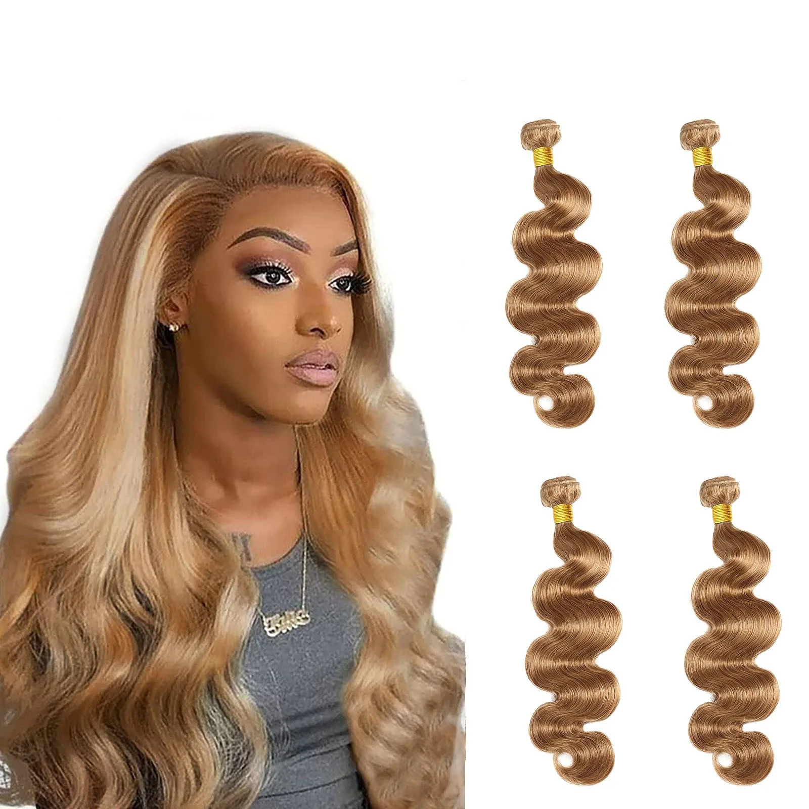 Golden Hair Weft Wave Hair Weft Real Hair Cosplay Styling Beauty Makeup Net Red Popular Solid Color Multiple Sizes