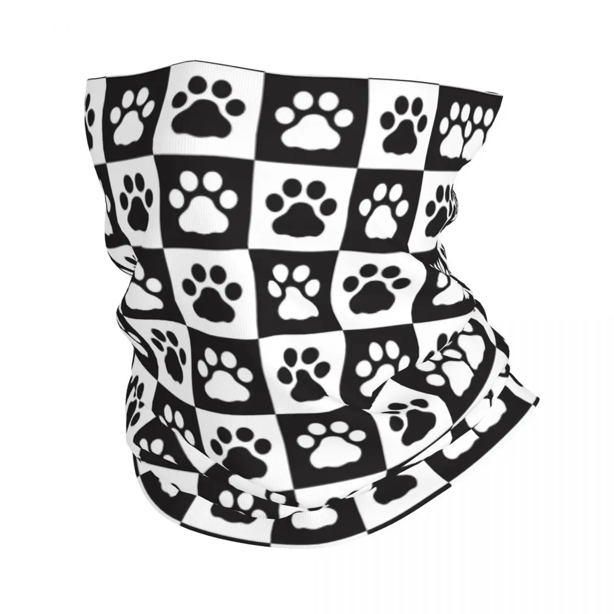 Custom Dog Paw Footprint Checked Pattern Bandana Neck Gaiter UV Protection Face Scarf Cover Men Women Headwear Tube Balaclava