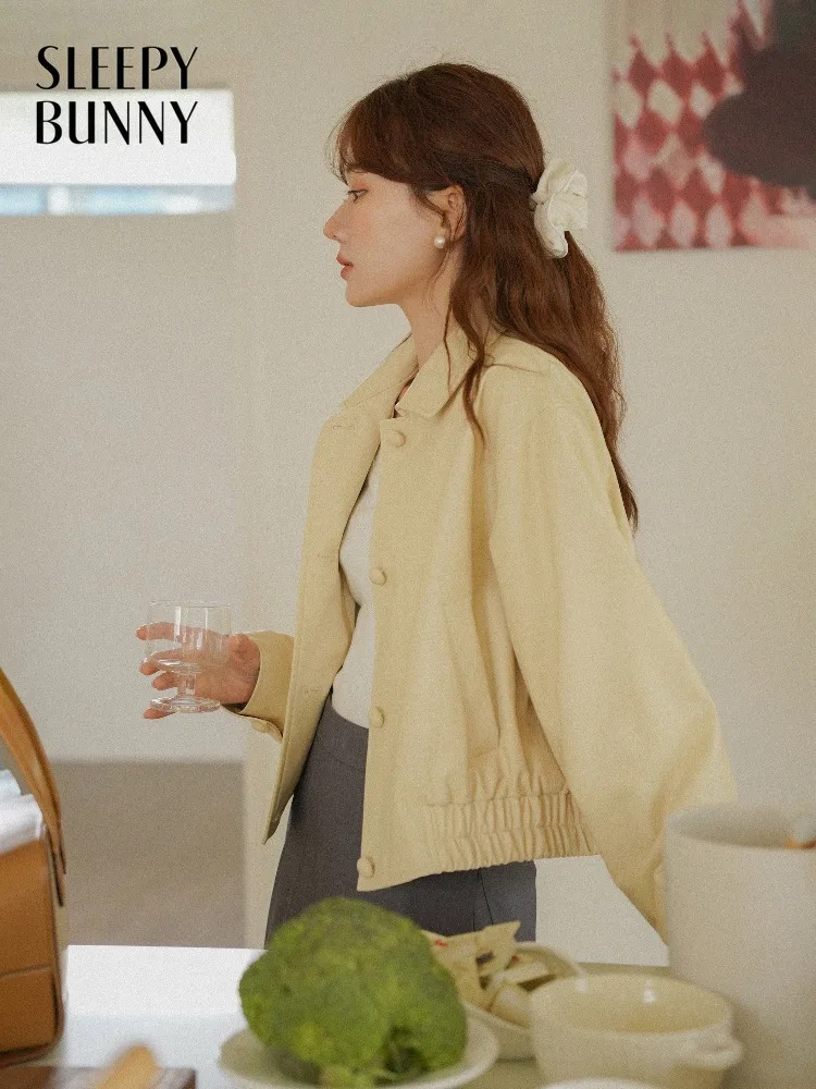 

Women Elegant Short Jacket Casual Lapel Cropped Coat Drop Shoulder Spring Outerwear Lady Chic Fashion Lightweight Daily Jacket