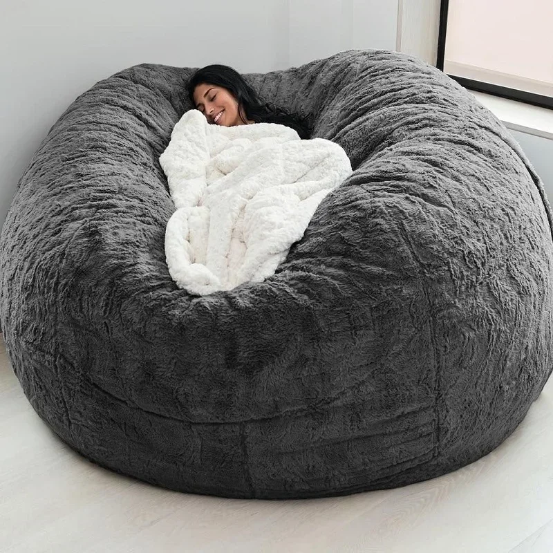 Bed Coat Dropshipping 7ft Giant Fur Bean Bag Cover Lazy Sofa Living Room Furniture Big Round Soft Fluffy Faux Fur A2728921