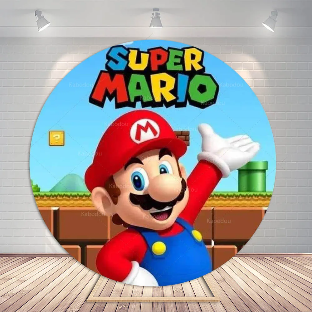 슈퍼 마리오 브라더스 파티 라운드 배경 어린이 소년 1 생일 배경 사진 사진 스튜디오 배너 포스터 소품 탄성