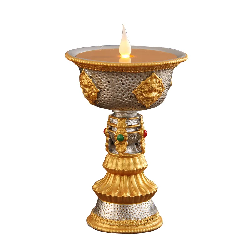 

Rechargeable Candle Holder Tibetan Electronic Butter Lamp Buddhist Table Centerpiece Led Simulated Flame Home Decorative