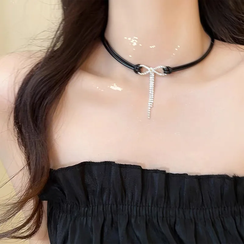Sparkling Bow Zircons CZ Infinity Choker for Women Clavicle Necklace Lady Jewelry Accessories Girl Gift Wholesale