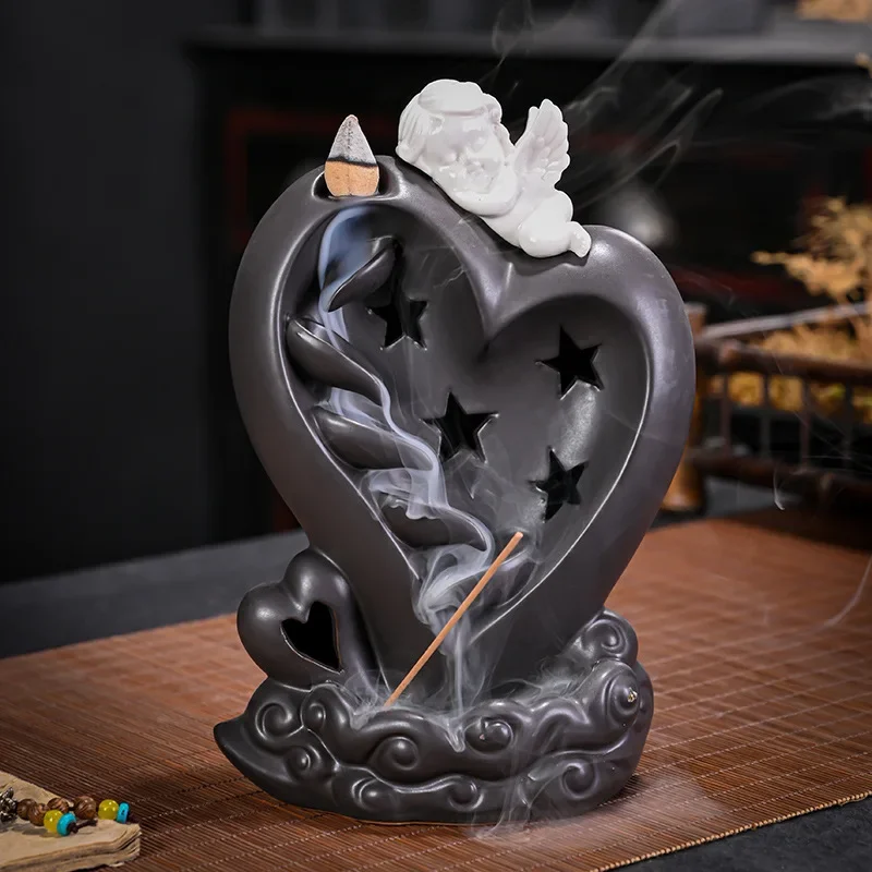 Angel Waterfall Incense Holder Yoga Home Room Decoration Censer Figurine Meditation Backflow Incense Burner Aroma Smoke Fountain