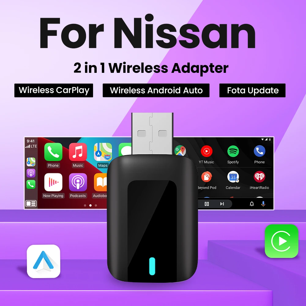 New Mini Wireless Android Auto Adapter Carplay Smart Dongle Plug and Play For Nissan Maxima Micra Murano GT‑R Kicks Leaf Altima 