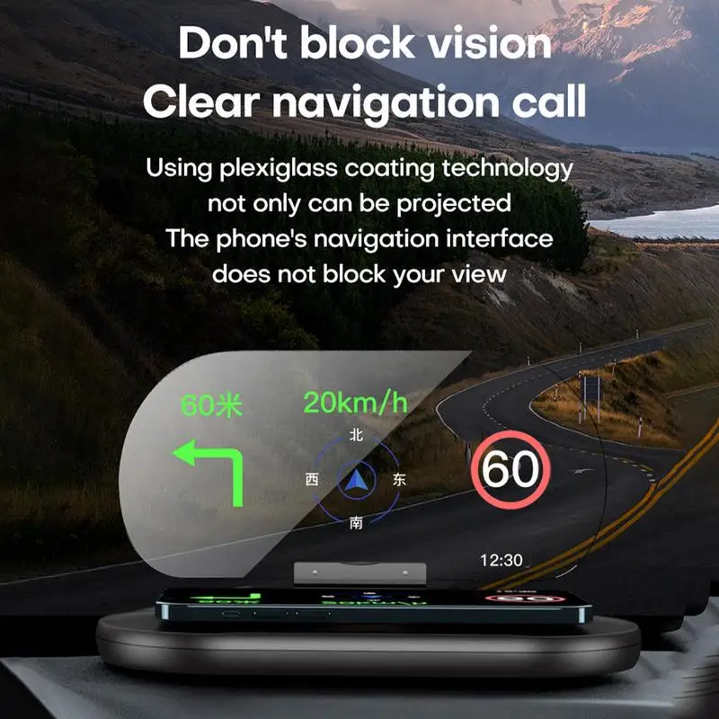 Dashboard Navigation Car Adjustable Angle HUD Navigation System Perspective Lenses Car Navigator Magnetic Wireless Fast Charge