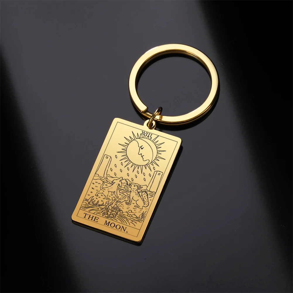 New In Tarot Cards Keychains The Major Arcana Pendant Keyring Vintage Amulet Good Luck Key Ring Stainless Steel Wiccan Jewelry