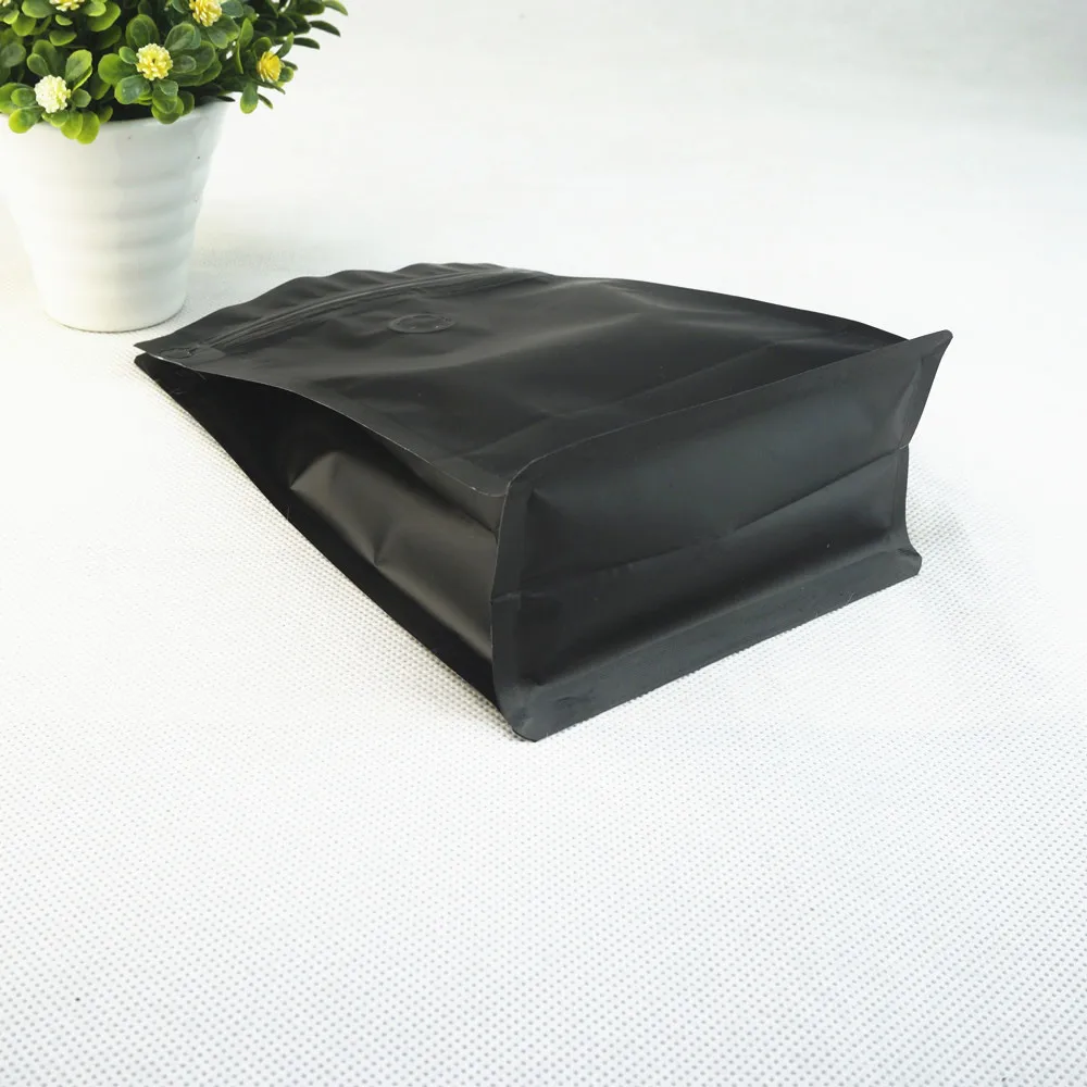 50pcs Black Coffee Packaging Bags Heat Seal / Flat Bottom Standing Up Aluminum Foil Ziplock Bag with One Vent Valve Tea Storage