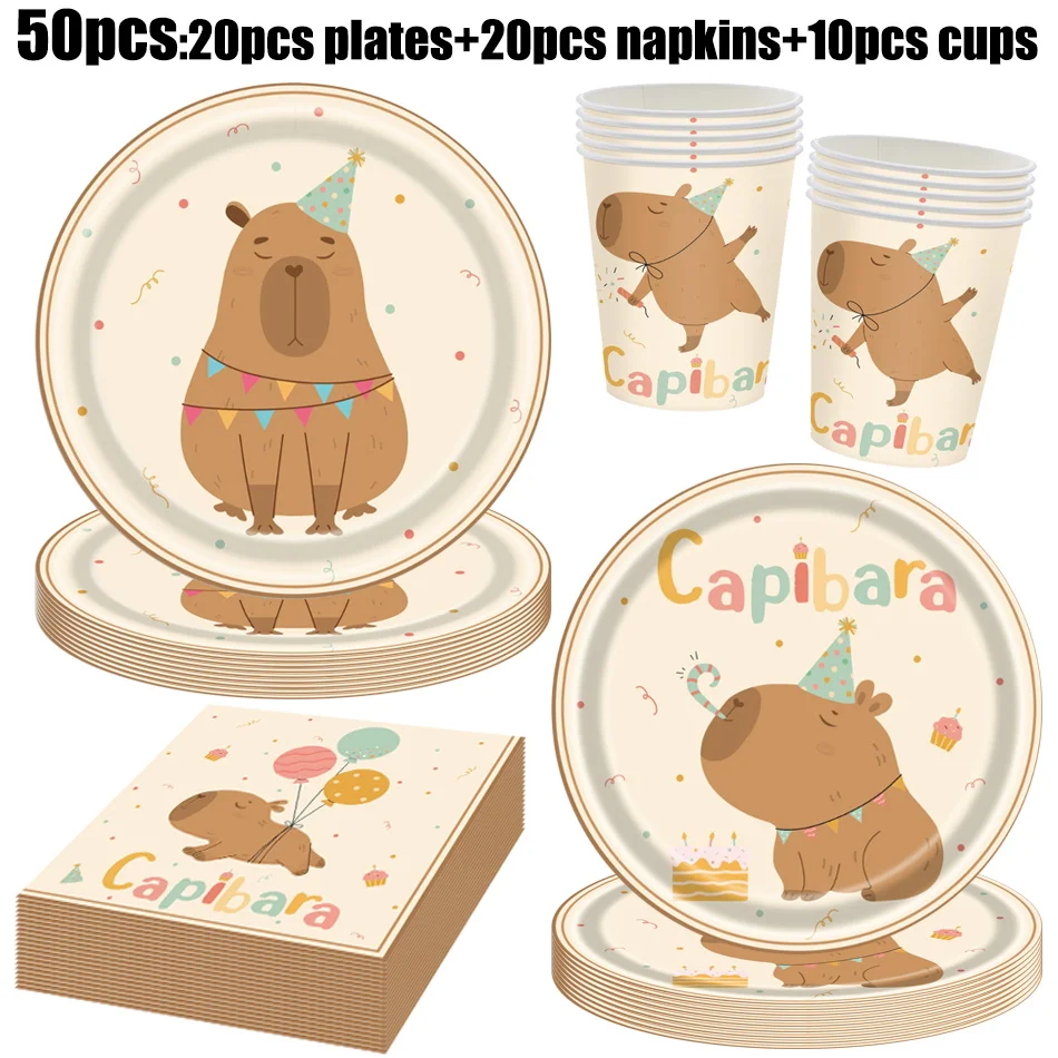 New Capybara Birthday Party Decoration Girl Kid Capybara Birthday Tablecloth Plates Napkins Cups Tableware Balloons Party Favors view 4