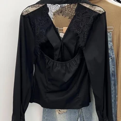 Sexy Backless Lace Shirt for Women with a Niche and Unique Design Hong Kong Style Chic Spicy Girl Slim Fit Top