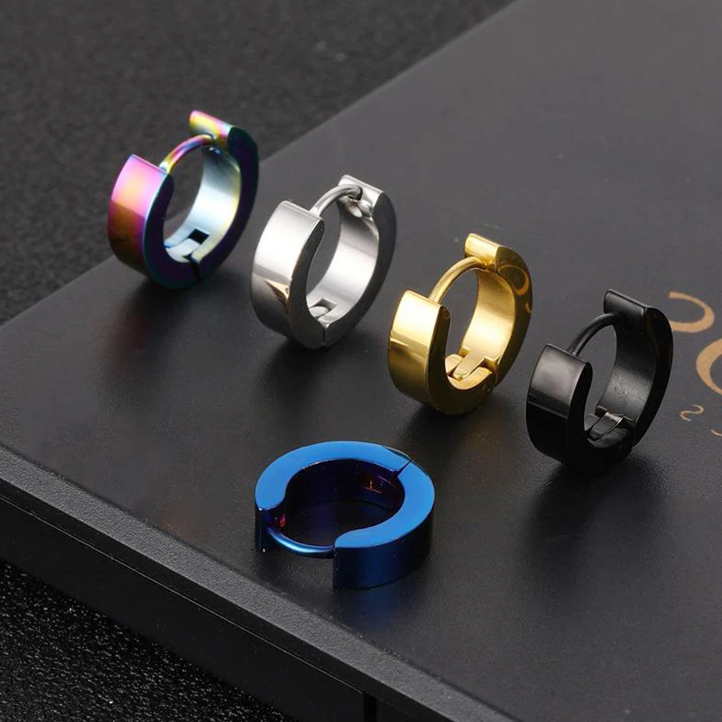 1/5 Pairs Men Women Punk Rock Stainless Steel Huggie Ear Circle Earring Piercing Push-Back Ear Buckle Gothic Fashion Jewelry