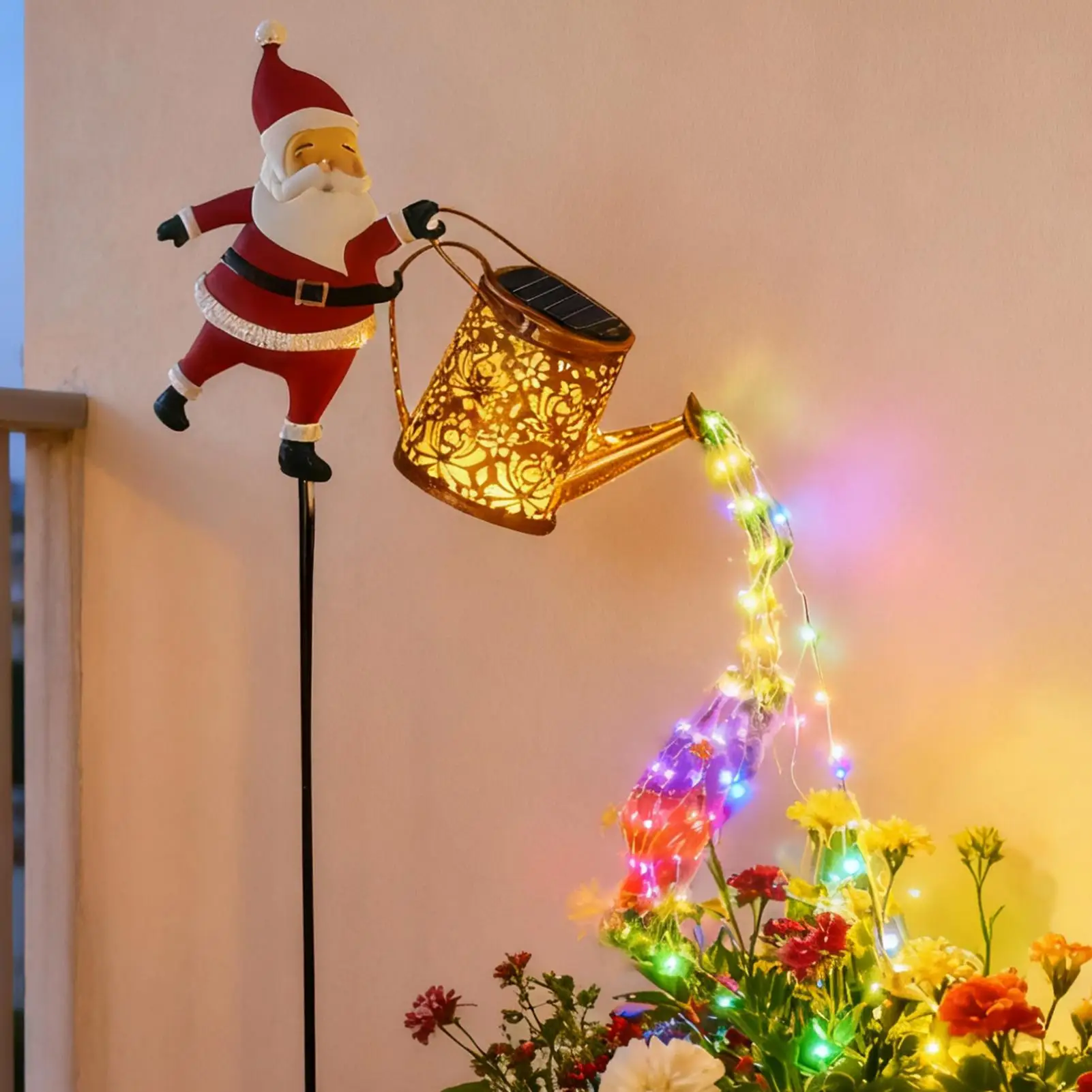 Solar Garden Lights Vintage LED Lantern Santa Claus Watering Can Design Garden Decoration Solar Kettle Light for Walkway
