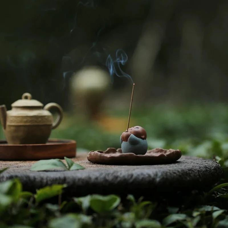 Purple Clay Little Monk Tea Pet Decoration With Incense Holder Creative Mini Incense Burner