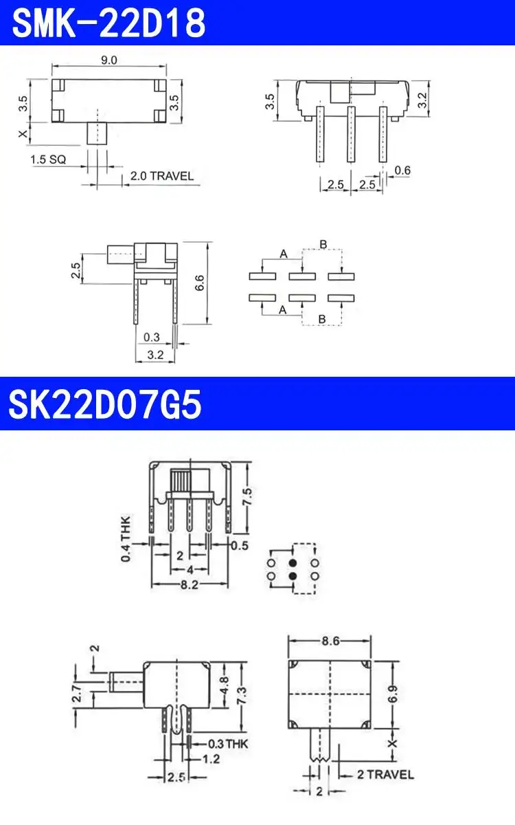 20 Stück Miniatur-Kippschalter, vertikal/horizontal, Inline-Schalter für Spielzeug, 3-polig, 6-polig, zwei, drei Positionen – Detail 2