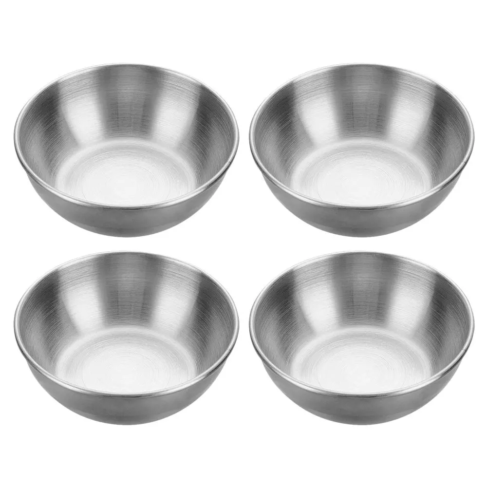 Juego de 4 Tazones de Acero Inoxidable para Salsas, Contenedores para Salsas de Soja, Mostaza y Encurtidos, Tazones Pequeños Lisos para Servir, Vasos Metálicos para Condimentos