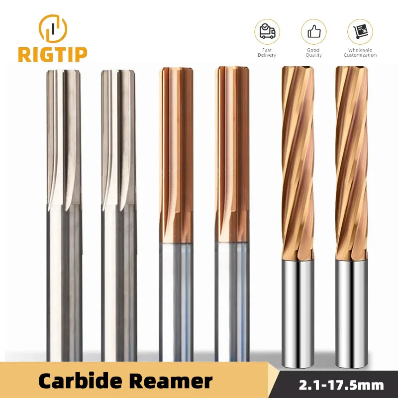 RIGTIP 2.1mm~17.5mm Carbide Machine Reamer Straight Groove 4/6F Tolerance H7 Harened Steel Metal Cutter CNC Inner Hole