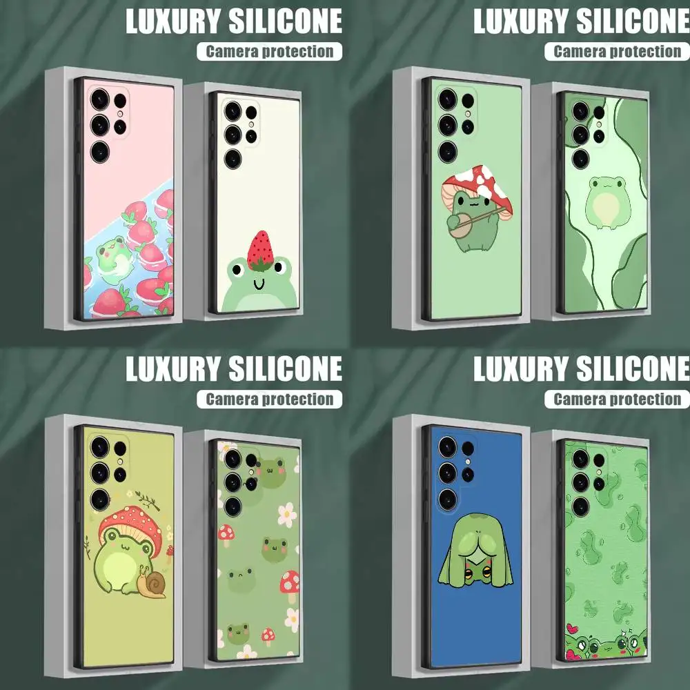 

Cartoon Frog Strawberry Phone Case For Samsung S25,S24,S23,S22,S21,S20,S10,Ultra,Plus,Lite,FE,Soft Silicone Black Cover