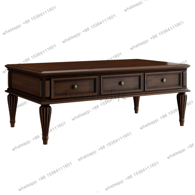 American solid wood coffee table light luxury high sense retro rectangular tall foot more than 50cm