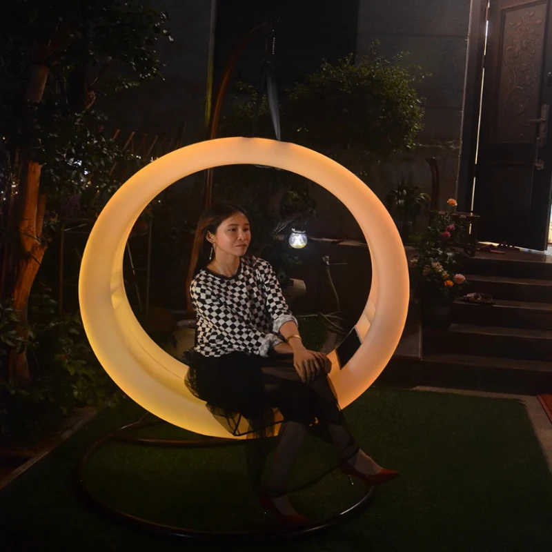 Room Hanging Chair Garden Patio Swing Mall Decorative Ornaments Cradle Rocking Chair Luminous Ring Motif Bracket hanging chair