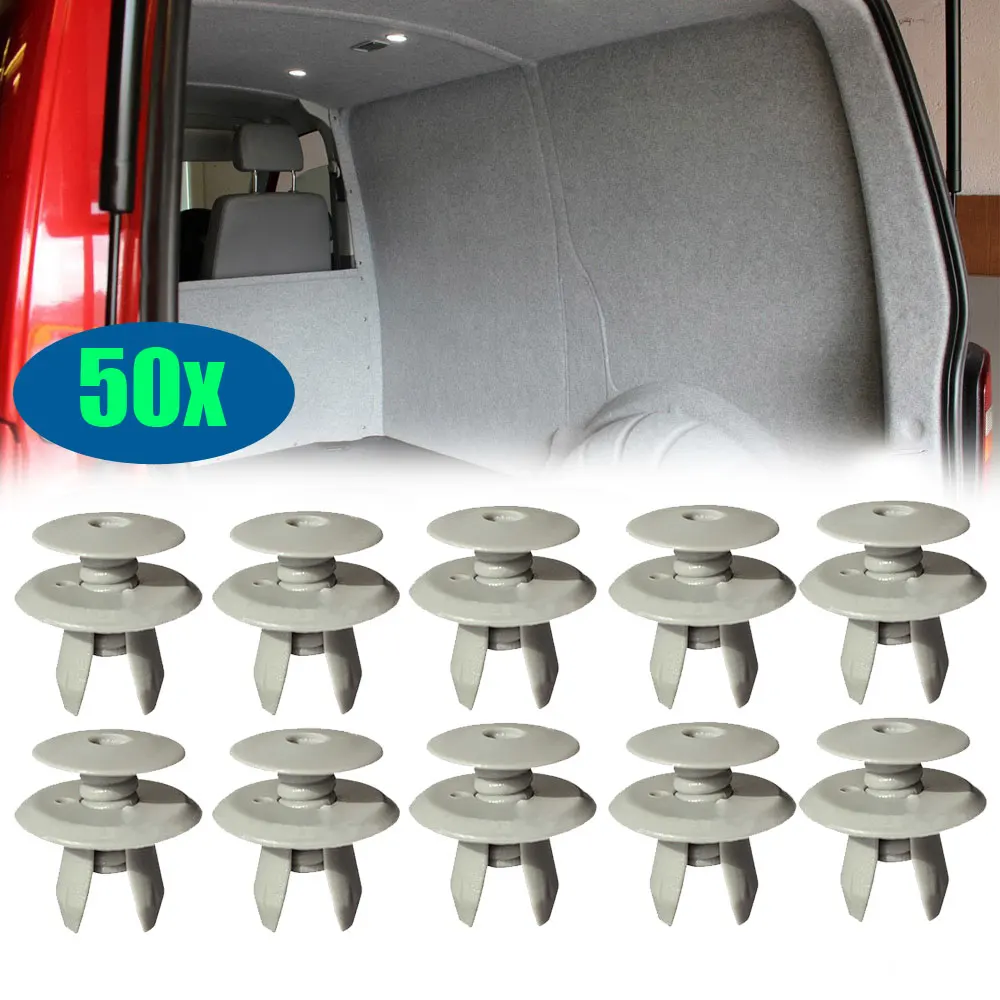 

50pcs Auto Fasteners Clips Gray Trim Panel Lining Clips for VW Volkswagen T4 T5 Transporter Eurovan Car Interior Accessories