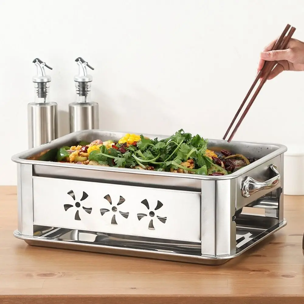 

Stainless Steel Rectangular Fish Grill Rectangular Thickened Grilled Fish Stove Heavy-Duty Ventilated Korean BBQ Pot