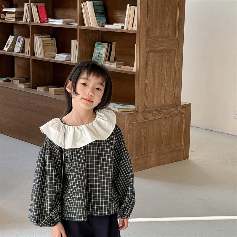Girl 2026 Spring Korean Style Toddlers Kids Striped Blouses Bat Sleeve Loose Tops Baby Girls Casual Shirts 1-7 Years Old