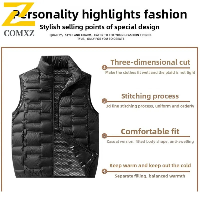 

2025 Down Vest Men Casual Sleeveless Coat Autumn Winter Graphene Heating Warm Fashion Stand Collar Waistcoat Lightweight Comfort
