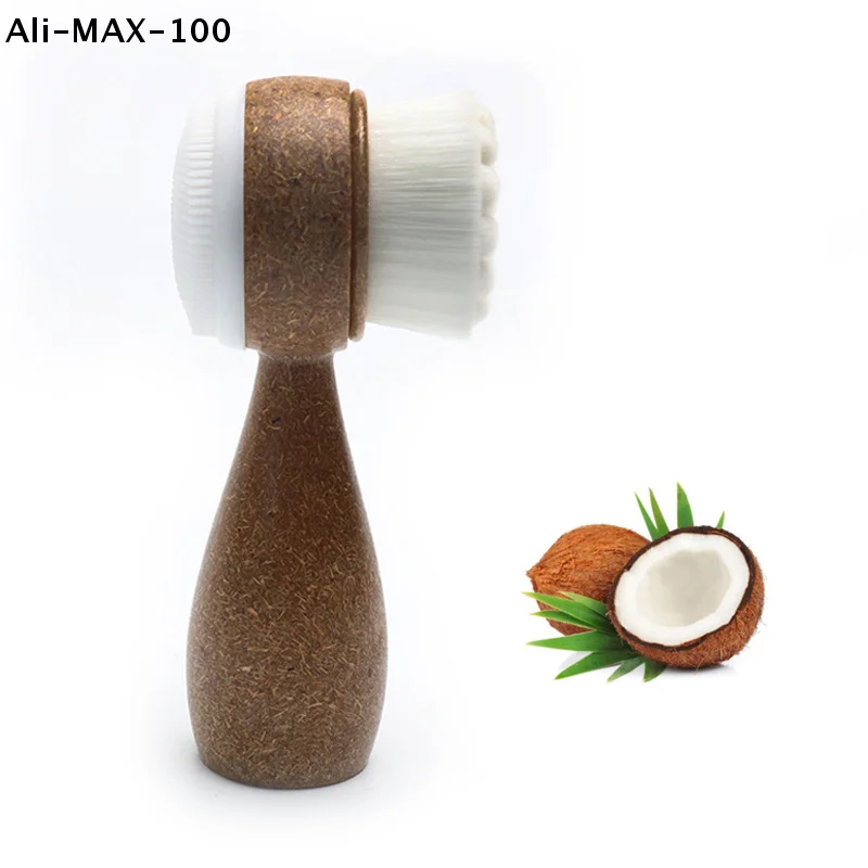 【AyS】Escova Facial de Coco com Cabo Dupla Face para Limpeza Facial, Remoção de Cravos e Esfoliação