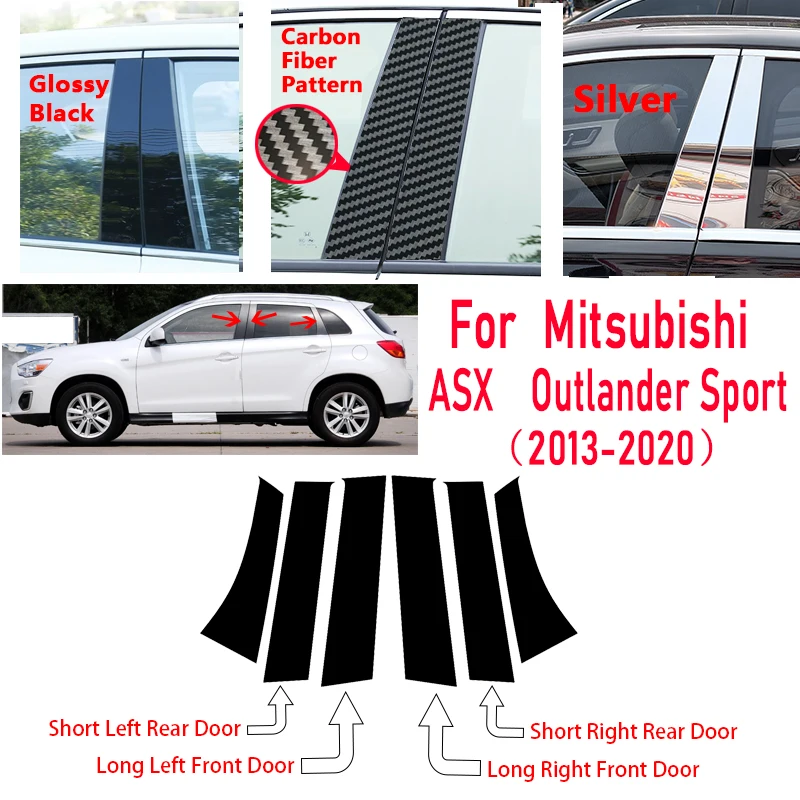 For Mitsubishi ASX Outlander Sport Glossy Black Window Door Column Center B C Pillars Posts Cover Trim Mirror Effect PC Sticker