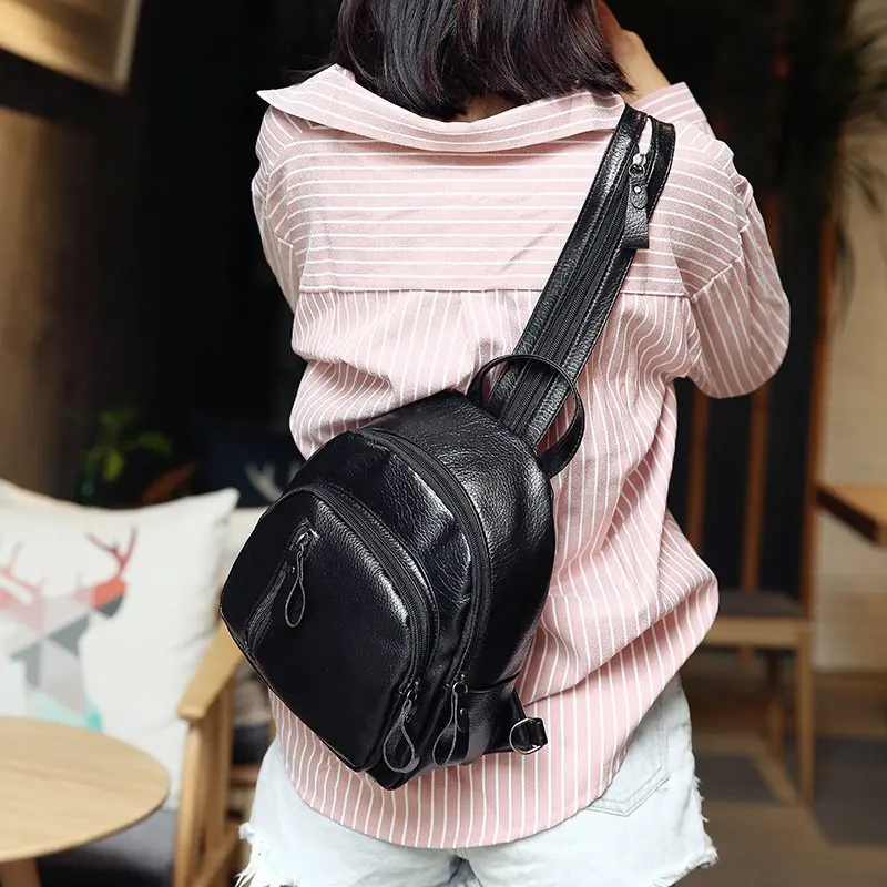 Brand Anti-theft Soft PU Leather Backpack Women Vintage Shoulder Bag Ladies Mini Travel Backpack School Bags Girl Black backpack