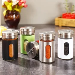 Stainless Steel Seasoning Jars Glass Spreading Bottle Barbecue  Pot Pepper  Toothpick Holder Salt Shaker Rotating