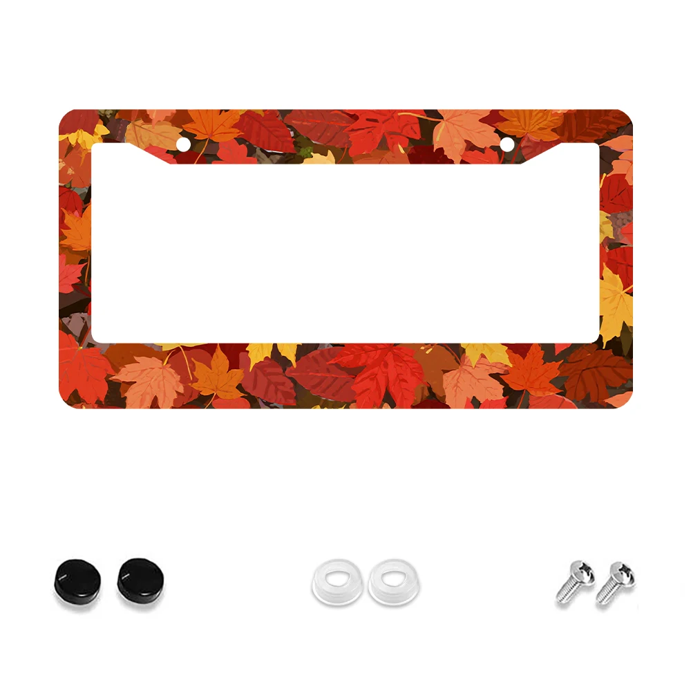 

1 шт. Ретро красные и оранжевые кленовые листья узор 2 отверстия рамка номерного знака алюминиевый материал 6x12 дюймов с набором винтов Fun Car D
