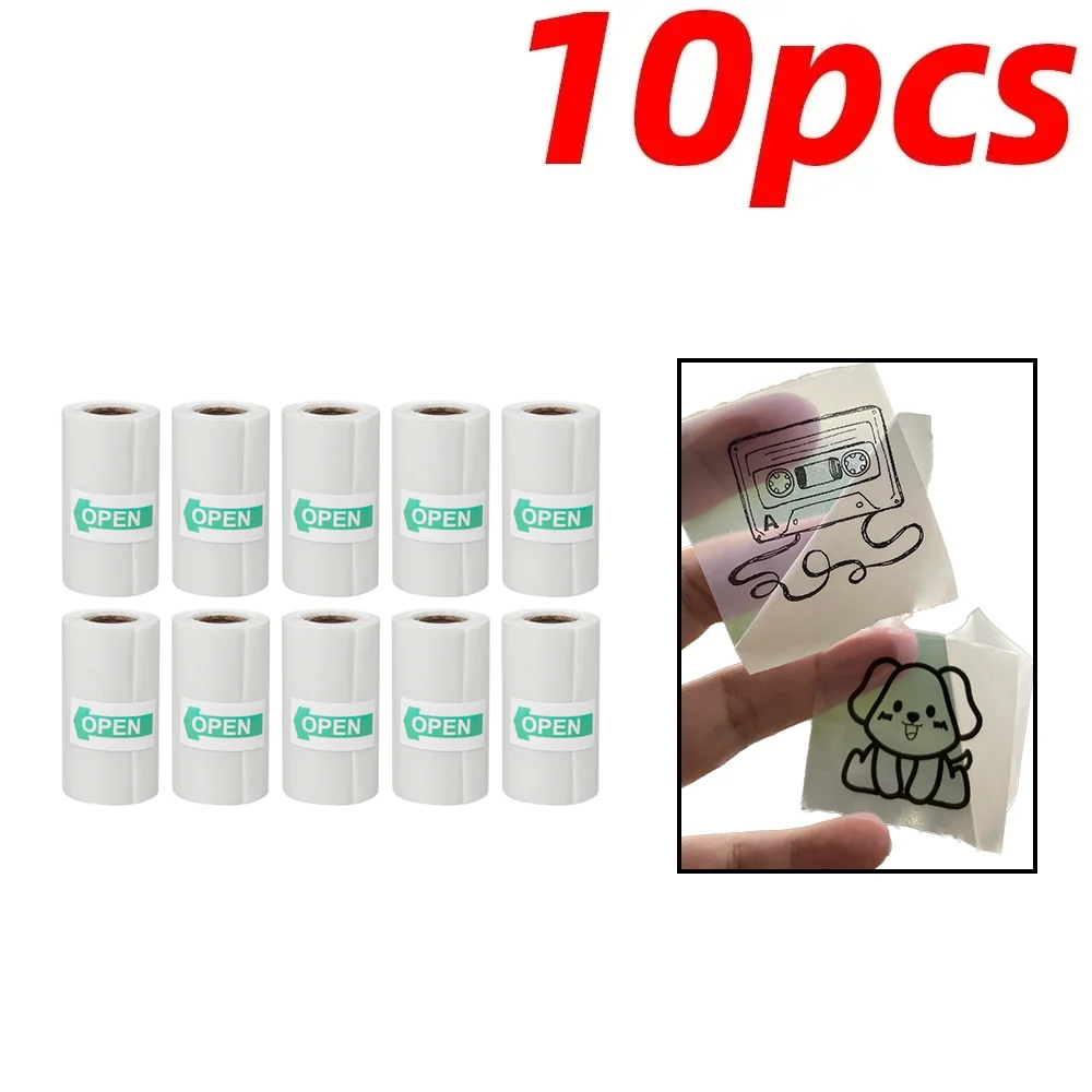 10PCS Mini Printer Paper Transparent Thermal Sticker Paper Self-adhesive Printer Paper Printer For Photos Notes 5.7 x 2.5cm