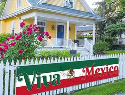 Viva Mexico Fence Banner Mexican Independence Day September 16th Patriotic Party Photo Booth Backdrop Outdoor Yard Decorations