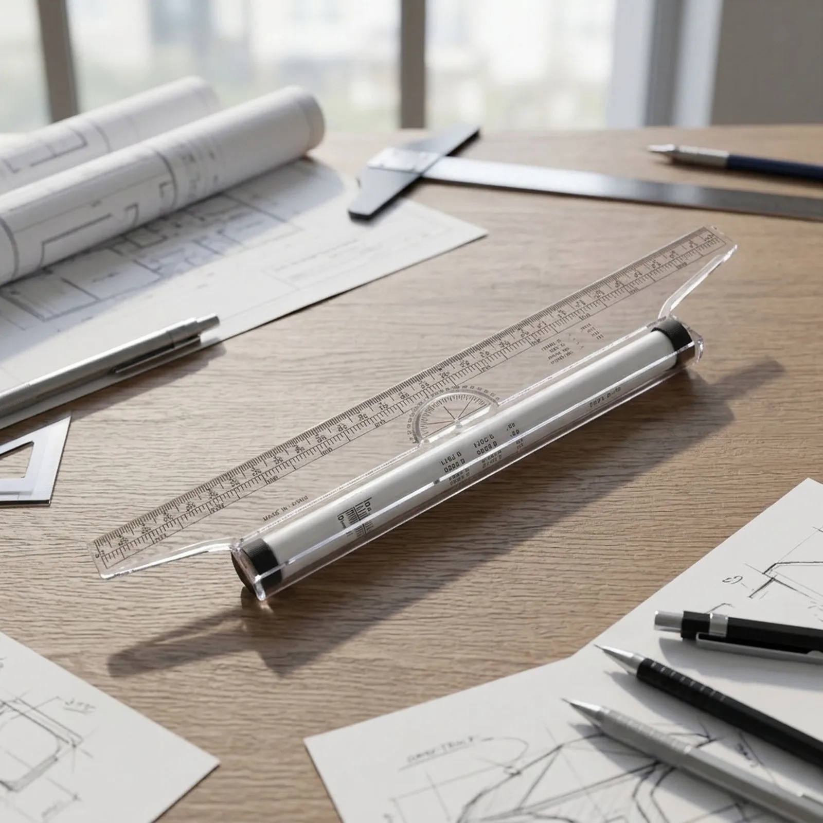 15cm 30cm Transparent Plastic Parallel Roller Ruler Balance Drawing Tool For Architect Engineer Artist Drafting Design Measureme