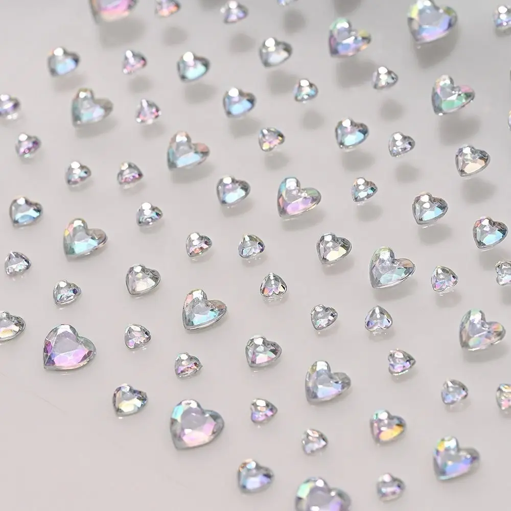 3D Dazzling Face Rhinestone Sticker Transparent Aurora Iridescent Rhinestone Sticker Heart Shape Round Shape