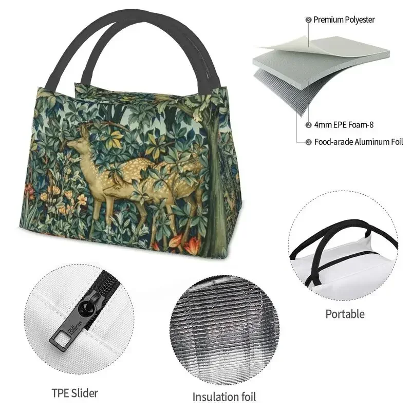 William Morris Deers And Birds In Forest Insulated Lunch Bags Floral Animal Art Thermal Cooler Food Lunch Box Office