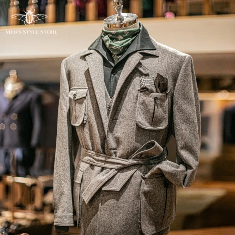 

Men's Herringbone Suit Single Breasted Slim Fit Casual Men's Blazers Suits 1Pieces Wool Coat for Men Jacket Luxury Designer Male