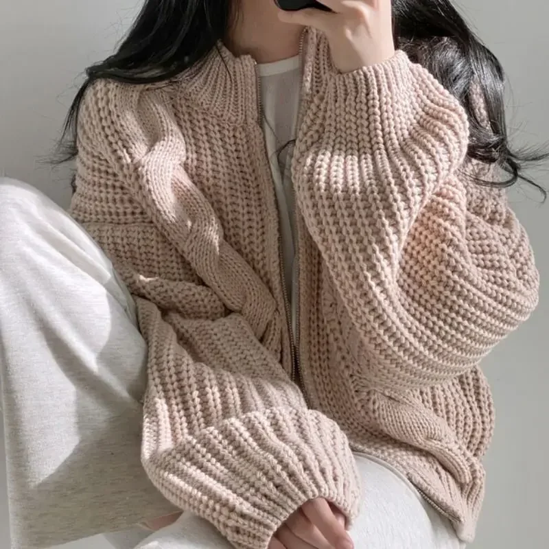 Korean chic autumn and winter new retro loose outer wear lazy style short sweater jacket women ins knitted cardigan y2k tops