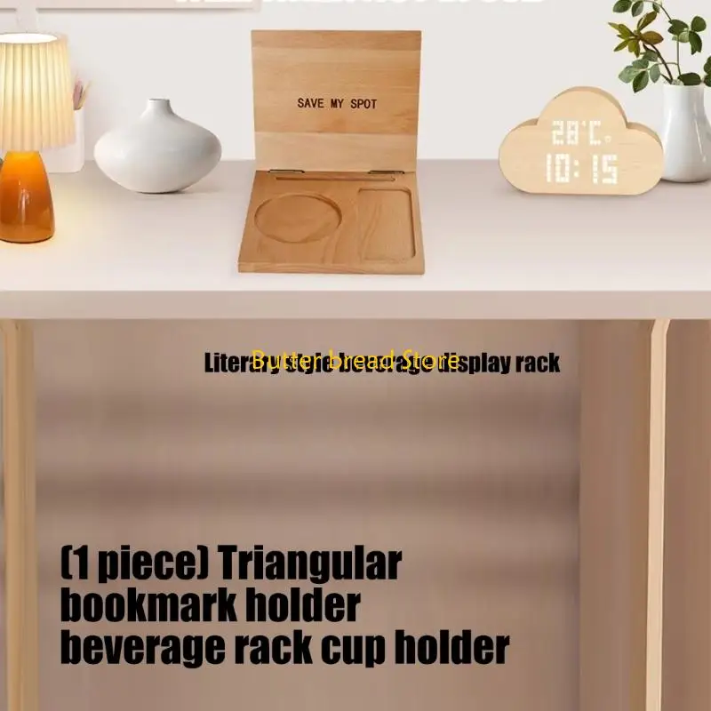 

W89C Эргономичная треугольная деревянная подставка для чтения со встроенным держателем для напитков, слот для телефона, подарок