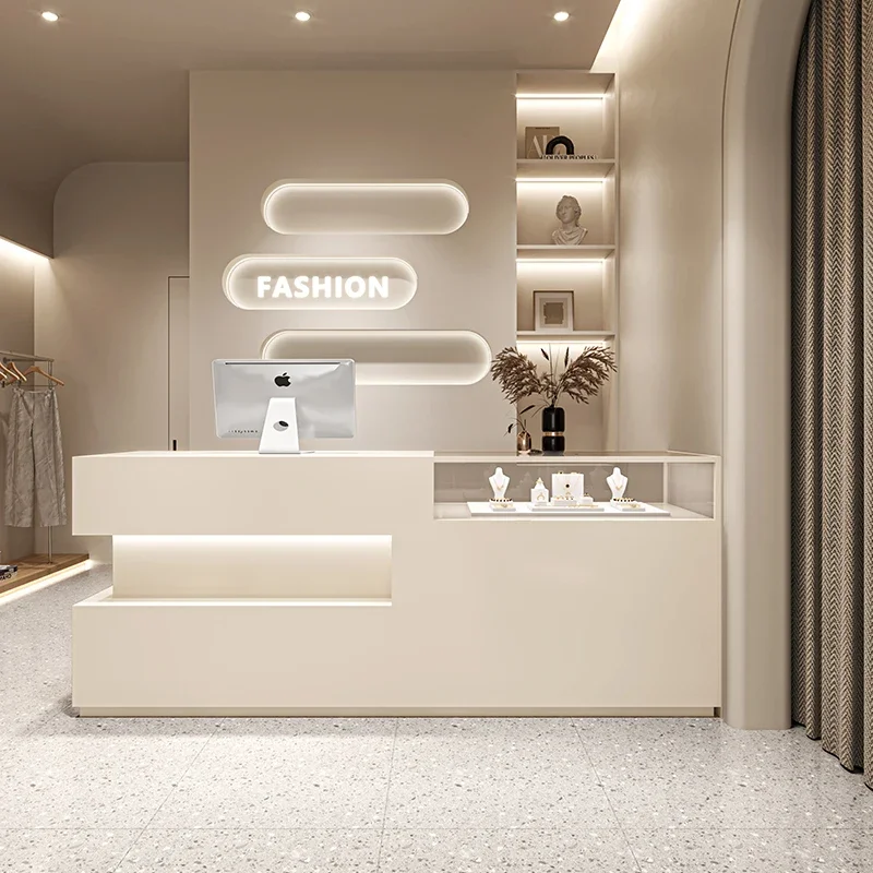 Modern High-end Light Luxury Clothing Store Bar Counter Women's Clothing Store Checkout Front Desk Jewelry Glass Counter Table