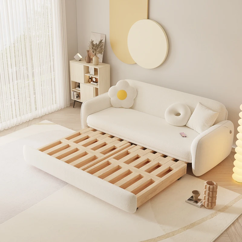 

Wash Unpick Folding Sofas White Berber Fleece Simple Sleeping Sofas Multifunction Wooden Naroznik Z Funkcja Spania Furnitures