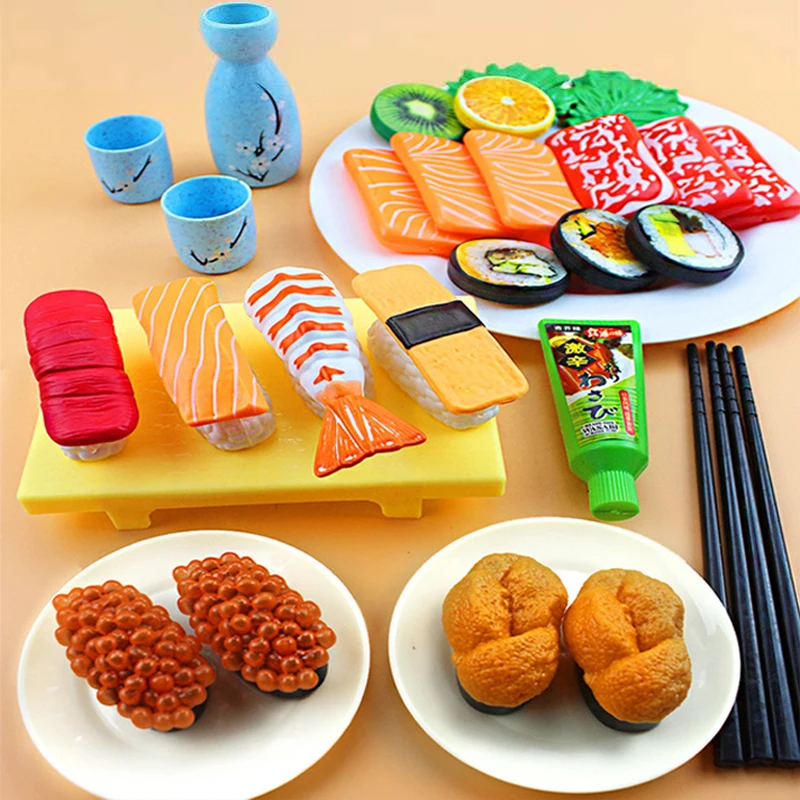 Kids Kitchen Simulation Food Pretend Play Sushi Barbecue Chinese And Western Breakfast Steamer Set Meal Toy Set Girl Boy Cooking