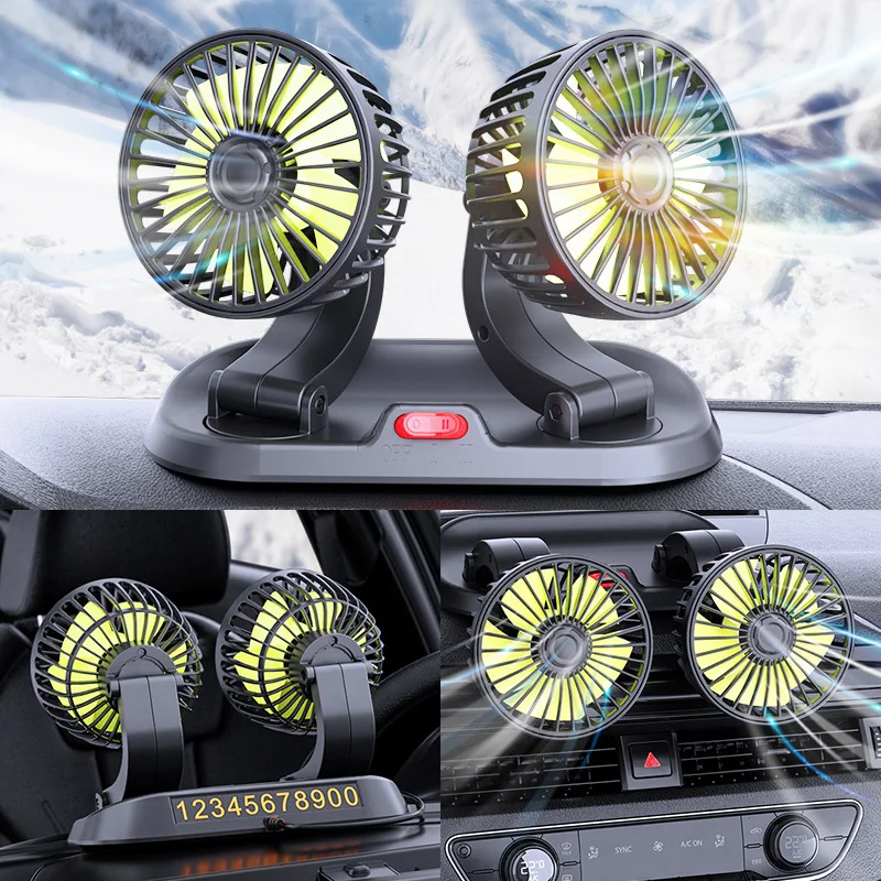 Car Fan 360° Adjustable 3 Head Air Fan Automotive Electric Fan USB/12V/24V Fan 2 Speeds Car Silent Fan Large Trucks Universal