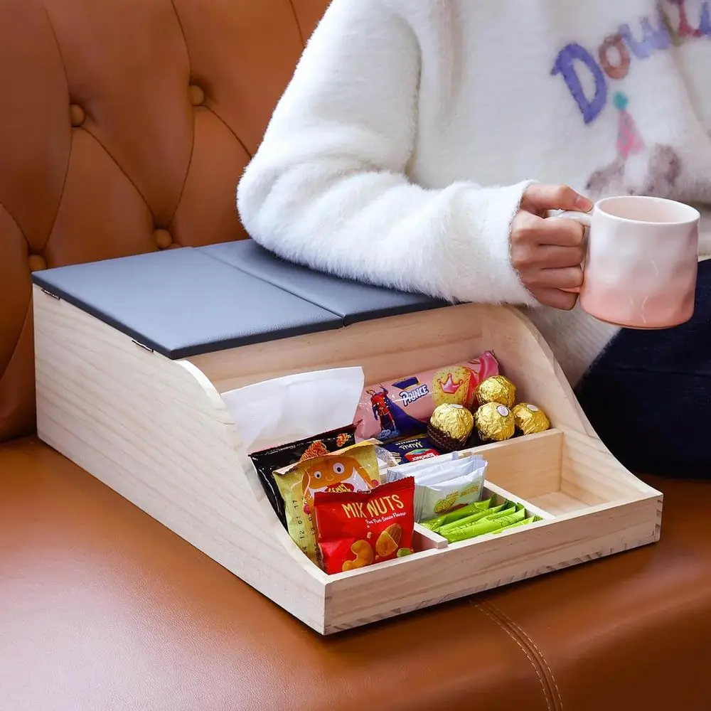 

Leather Sofa Caddy with Anti-Spill Drink Holder, Waterproof Snack and Remote Organizer for Couch, Car Seat (Grey)