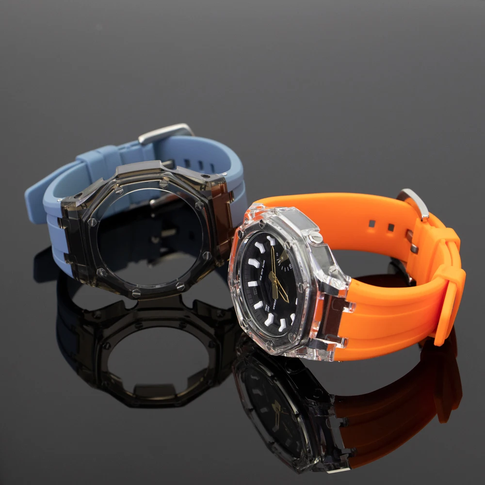 Kit Mod trasparente per Casio GA2100 GA2110 GAB2100 Custodia per PC Custodia con cinturino in gomma per Casio GA2100 GA2110 Accessori di ricambio