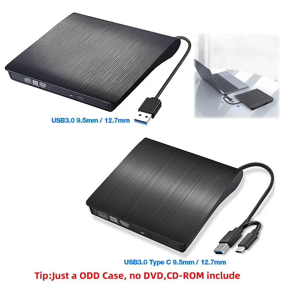 

USB 3.0/USB 3.0 + Type-C SATA To USB CD ROM ODD Case Box 9.5mm/12.7mm for Laptop