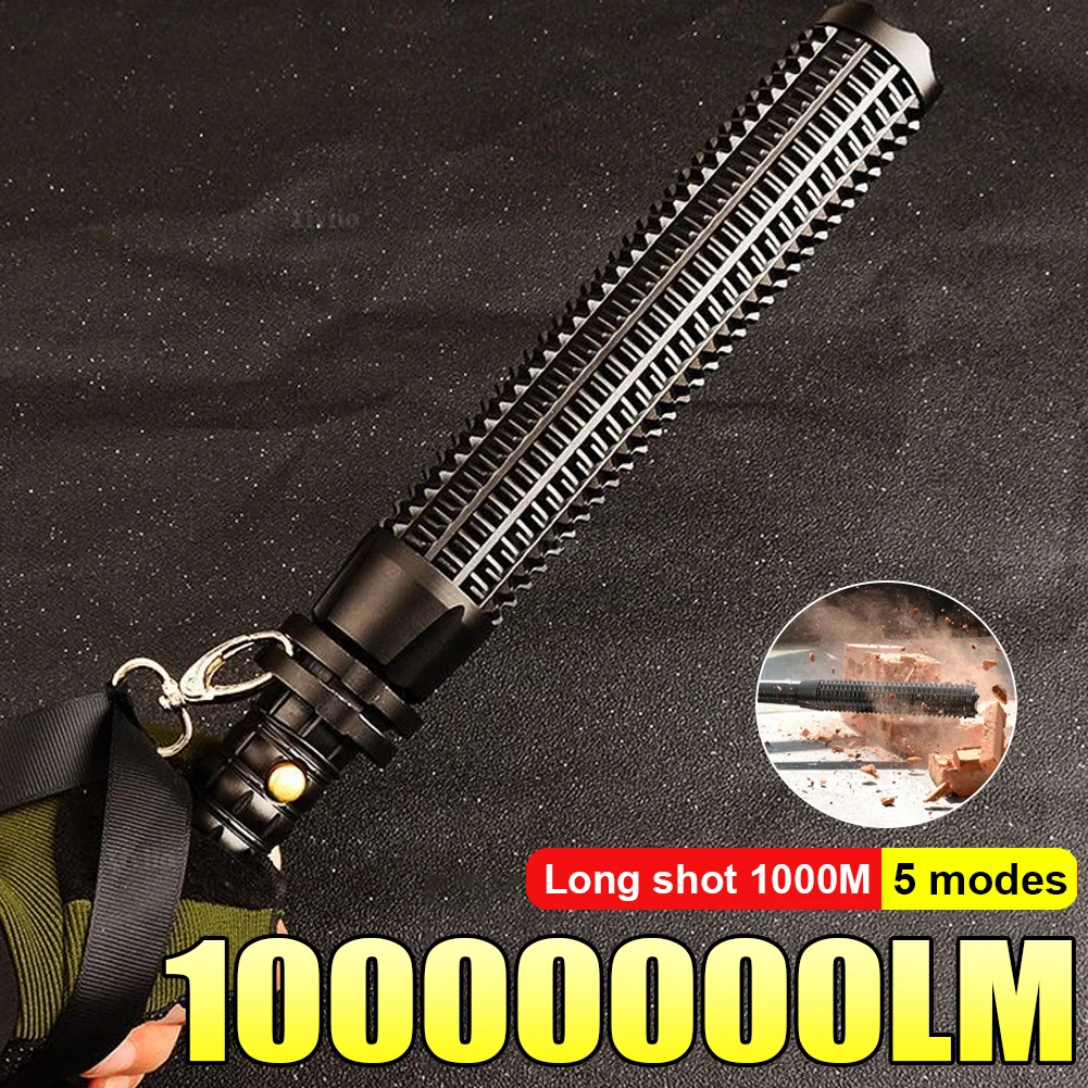 

Сверхъяркий перезаряжаемый фонарь-бита 1000000LM с зумом, светодиодный, для самообороны, аварийный фонарь