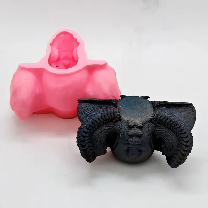 Demon Skull Candle Holder Silicone Mold DIY Candle Resin Gypsum Silicone Mold Halloween Decoration Tool